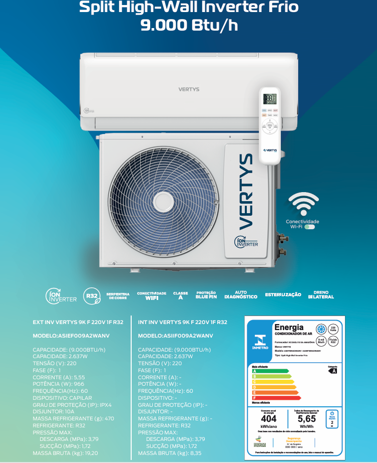 Split High-Wall Inverter Frio  9.000 Btu 220v conectividade WIFI