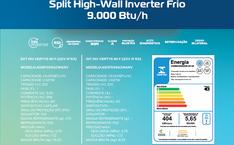 Split High-Wall Inverter Frio  9.000 Btu 220v conectividade WIFI